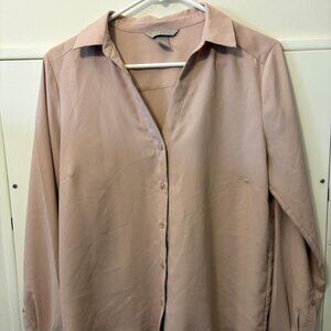 H&M Button Down Long Sleeve Blouse – Light Mauve Pink, Size Small